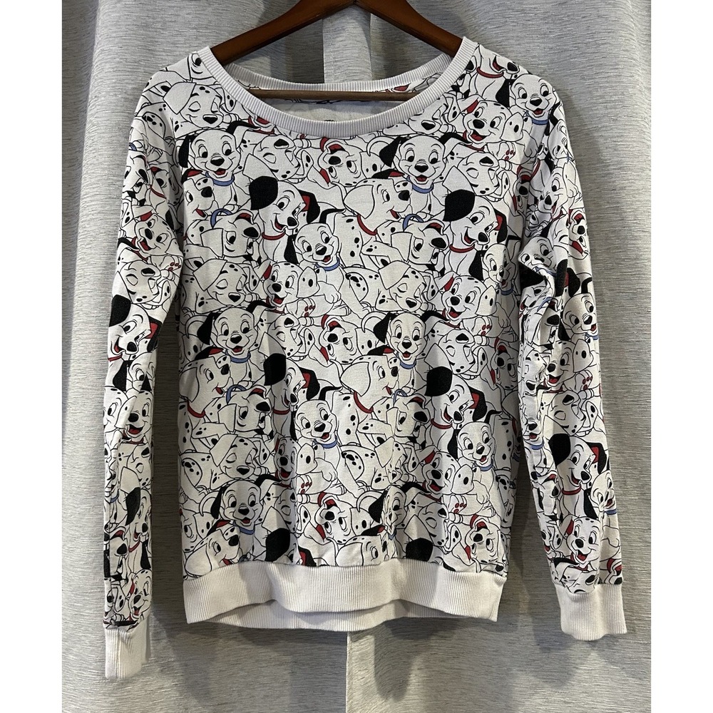 101 Dalmatians Disney Long‎ Sleeve Dog Print White & Black Pull Over Sweater M